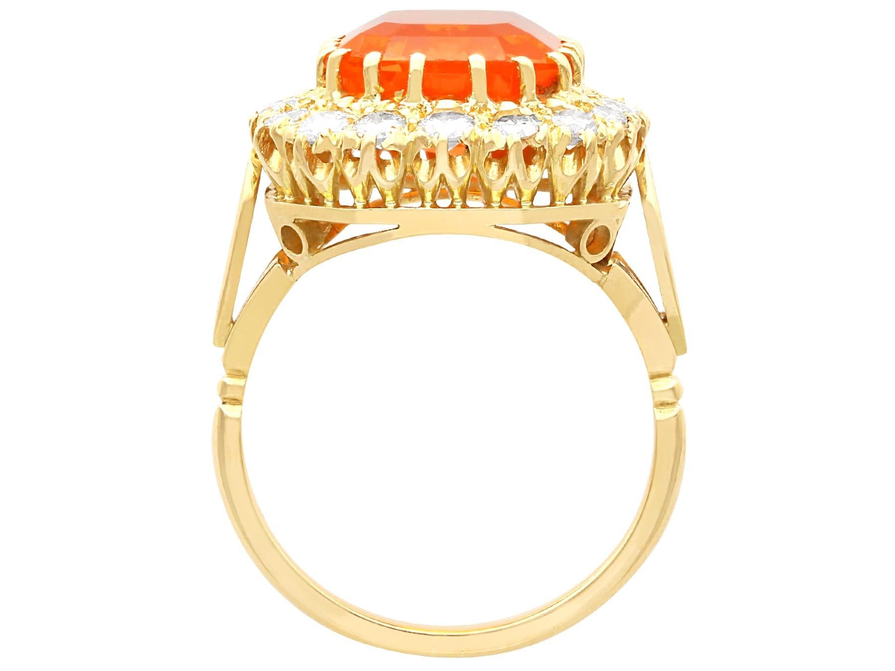Vintage 4.92 Carat Fire Opal and 1 Carat Diamond 18k Yellow Gold Dress Ring In Excellent Condition For Sale In Jesmond, Newcastle Upon Tyne