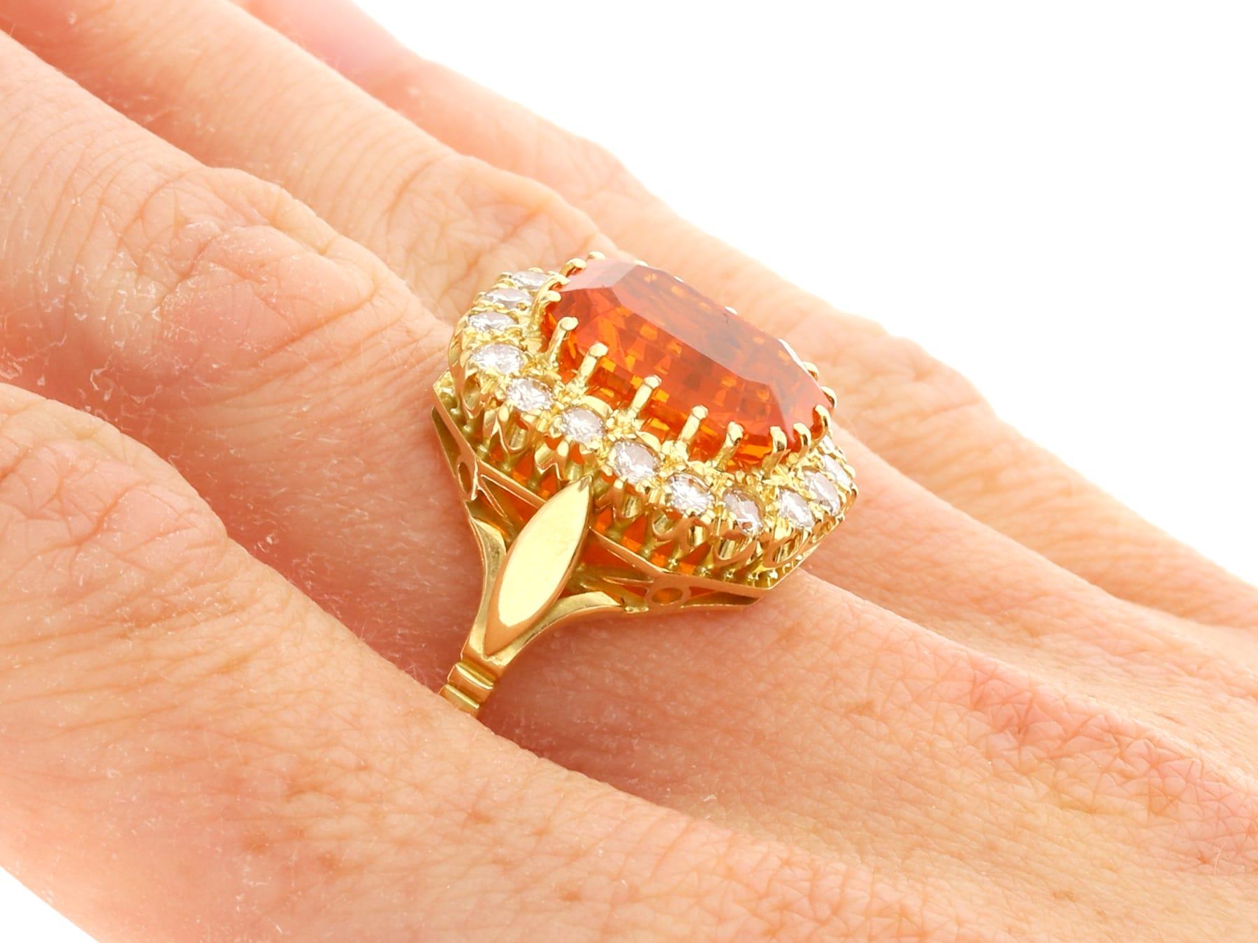 Vintage 4.92 Carat Fire Opal and 1 Carat Diamond 18k Yellow Gold Dress Ring For Sale 2