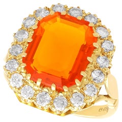 Retro 4.92 Carat Fire Opal and 1 Carat Diamond 18k Yellow Gold Dress Ring