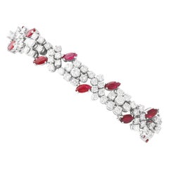 Bracelet vintage en or blanc avec rubis de 4,95 carats et diamants de 13,98 carats