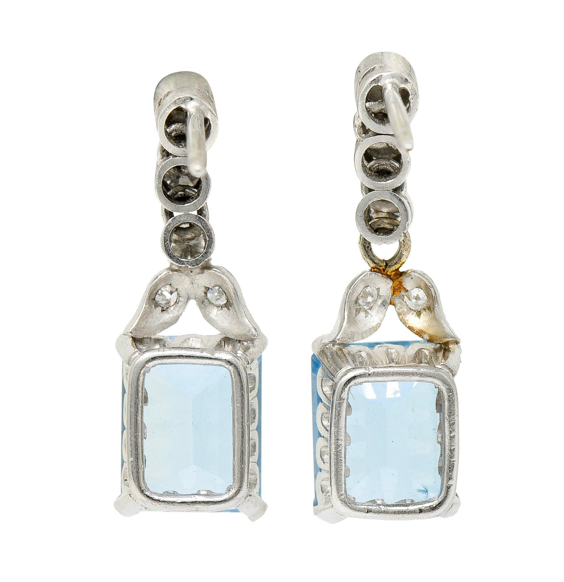 Contemporary Vintage 4.95 Carats Aquamarine Diamond Platinum Drop Earrings