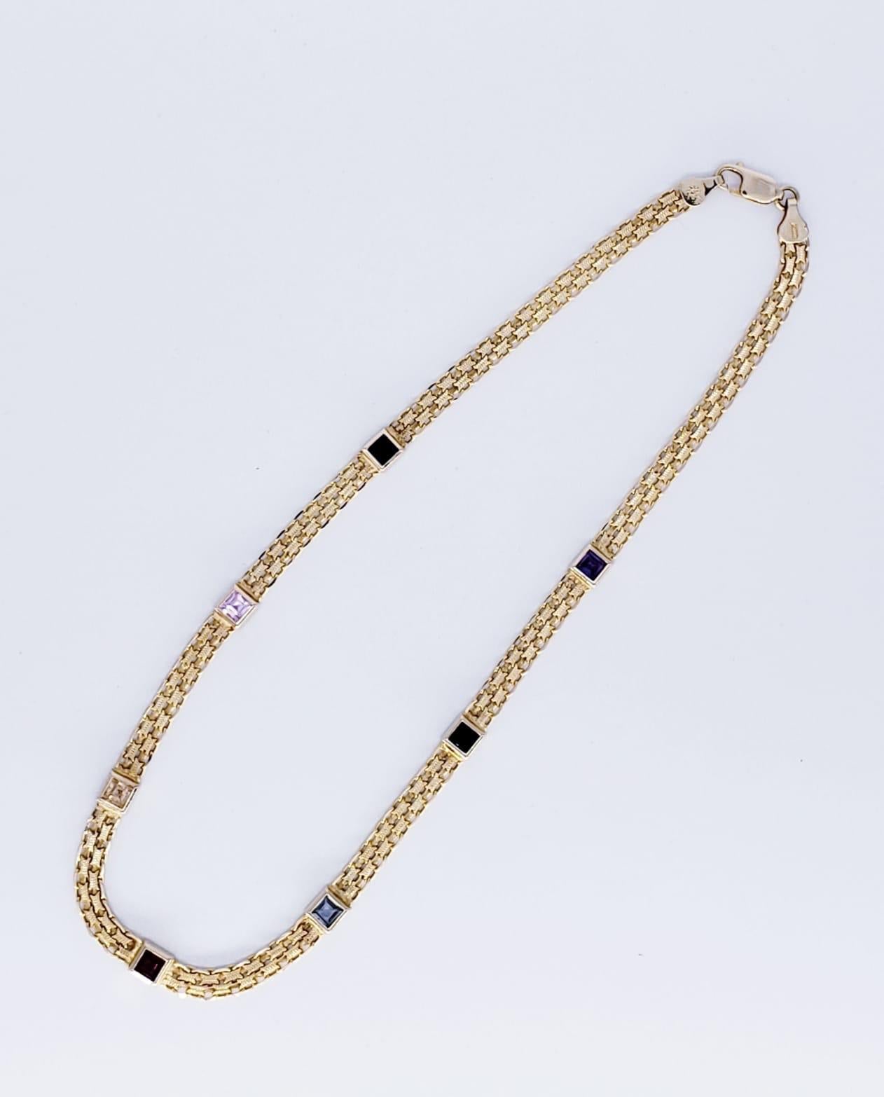 14k gold multi gemstone necklace