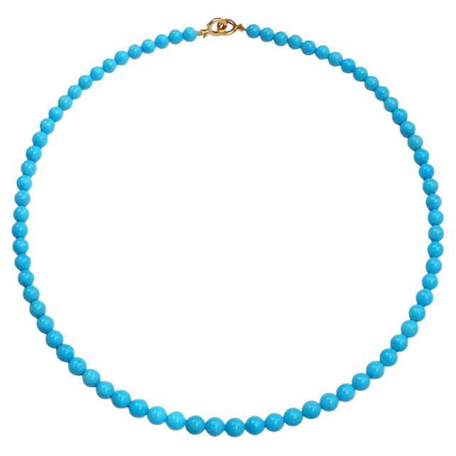 Vintage 5-6mm Natural Turquoise Bead Necklace with 18 Karat Gold Clasp