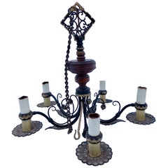Vintage 5-Arm Moveable Chandelier, Wood with Detailed Accents Throughout