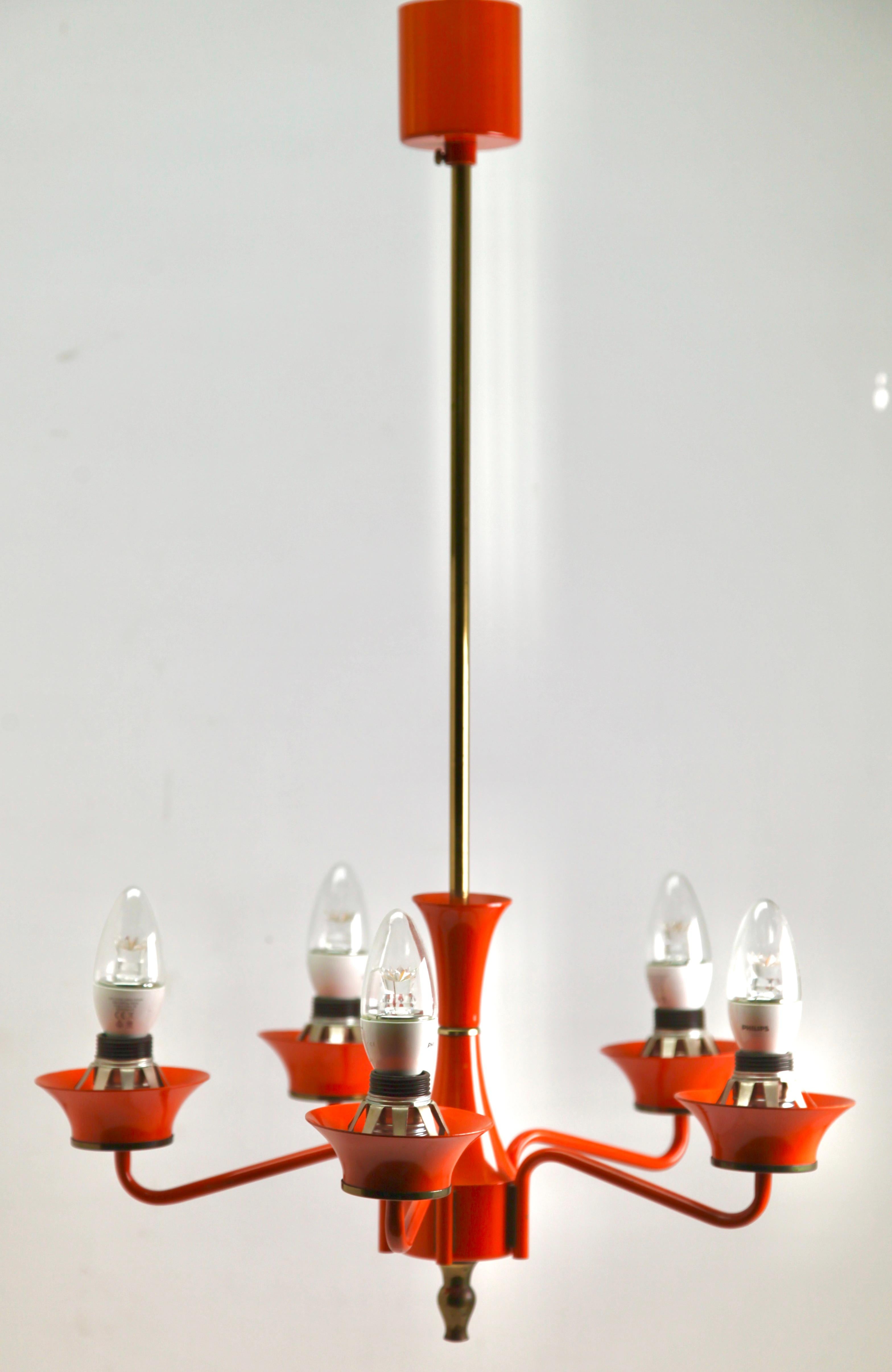 Vintage 5 Armes Chandelier + 2 Armes Wall Mount Lamp Massive Belgium, 1960s For Sale 2