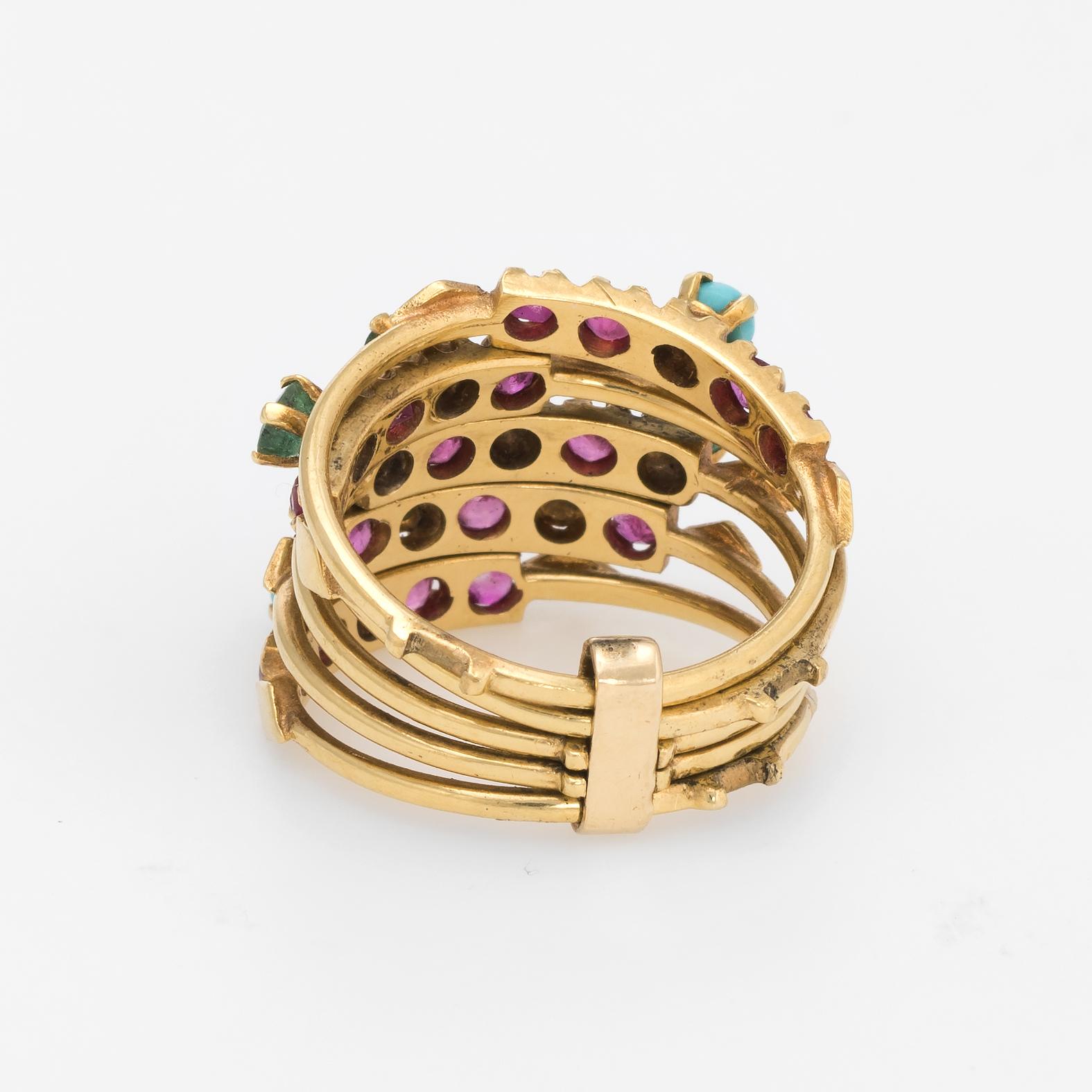Vintage 5-Band Harem Gemstone Ring 18 Karat Yellow Gold Estate Fine Jewelry In Good Condition In Torrance, CA