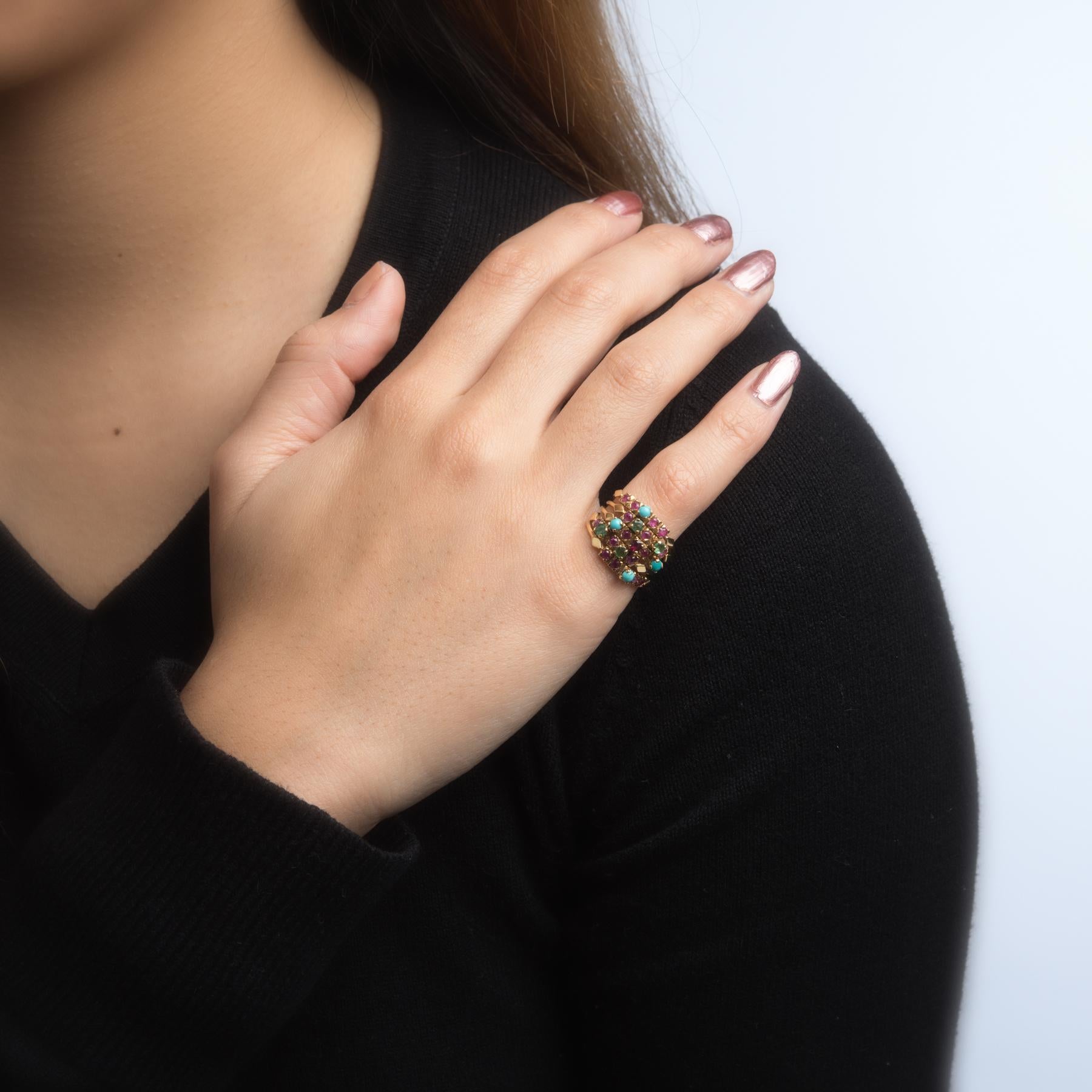 Women's Vintage 5-Band Harem Gemstone Ring 18 Karat Yellow Gold Estate Fine Jewelry