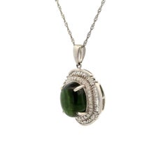 Vintage 5 Carat Cabochon Green Tourmaline and Diamond Platinum Pendant Necklace
