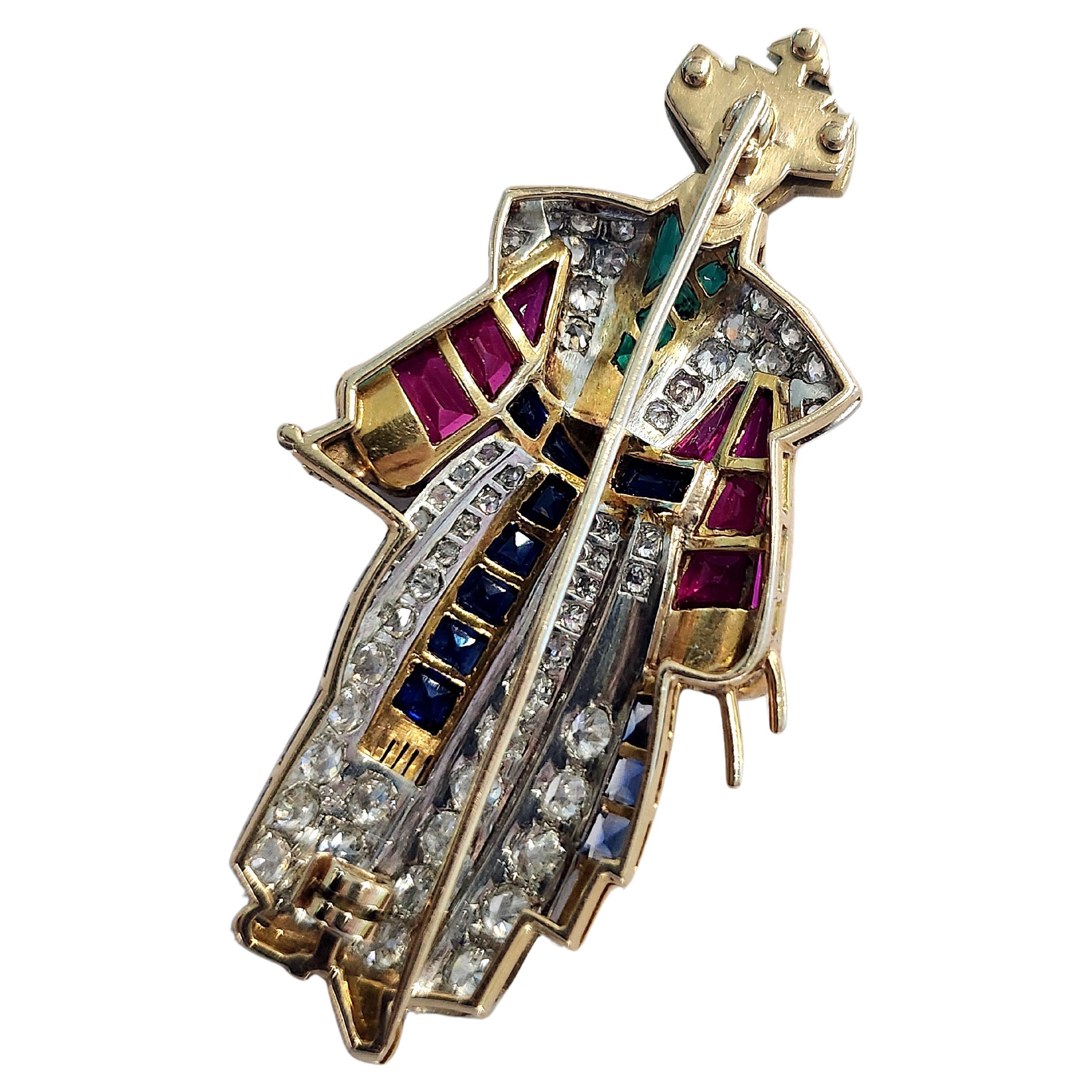 Women's Vintage 5 Carat Diamond Samurai Gold Brooch For Sale