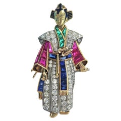 Retro 5 Carat Diamond Samurai Gold Brooch