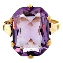 Vintage 5 Carat Emerald Cut Amethyst Gold Solitaire Victorian English Ring