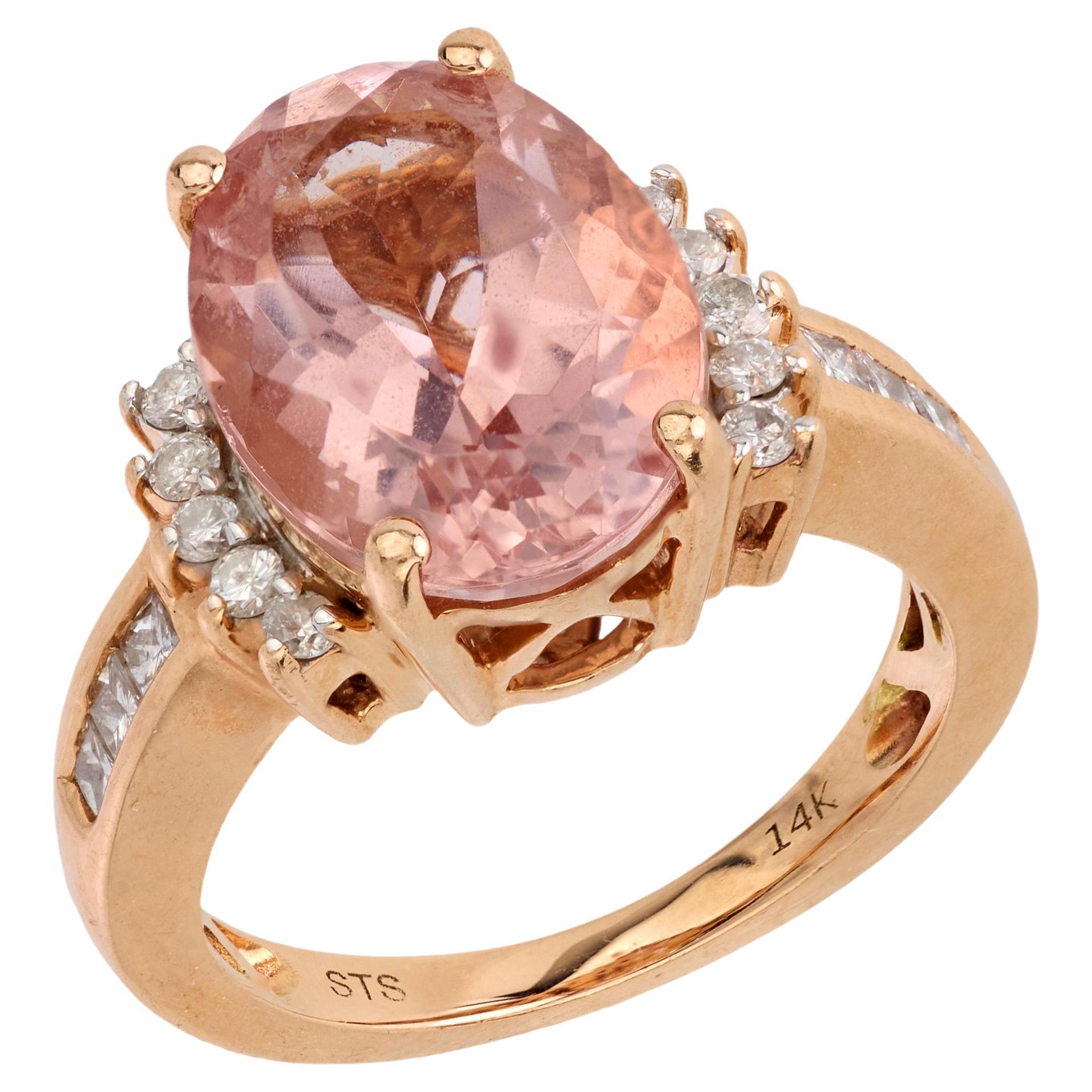 Anello cocktail vintage con diamante morganite da 5 carati in oro rosa 14k