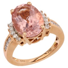 Anello cocktail vintage con diamante morganite da 5 carati in oro rosa 14k