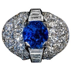 Vintage 5 Carat Natural Ceylon Sapphire Diamond Platinum Gold Ring