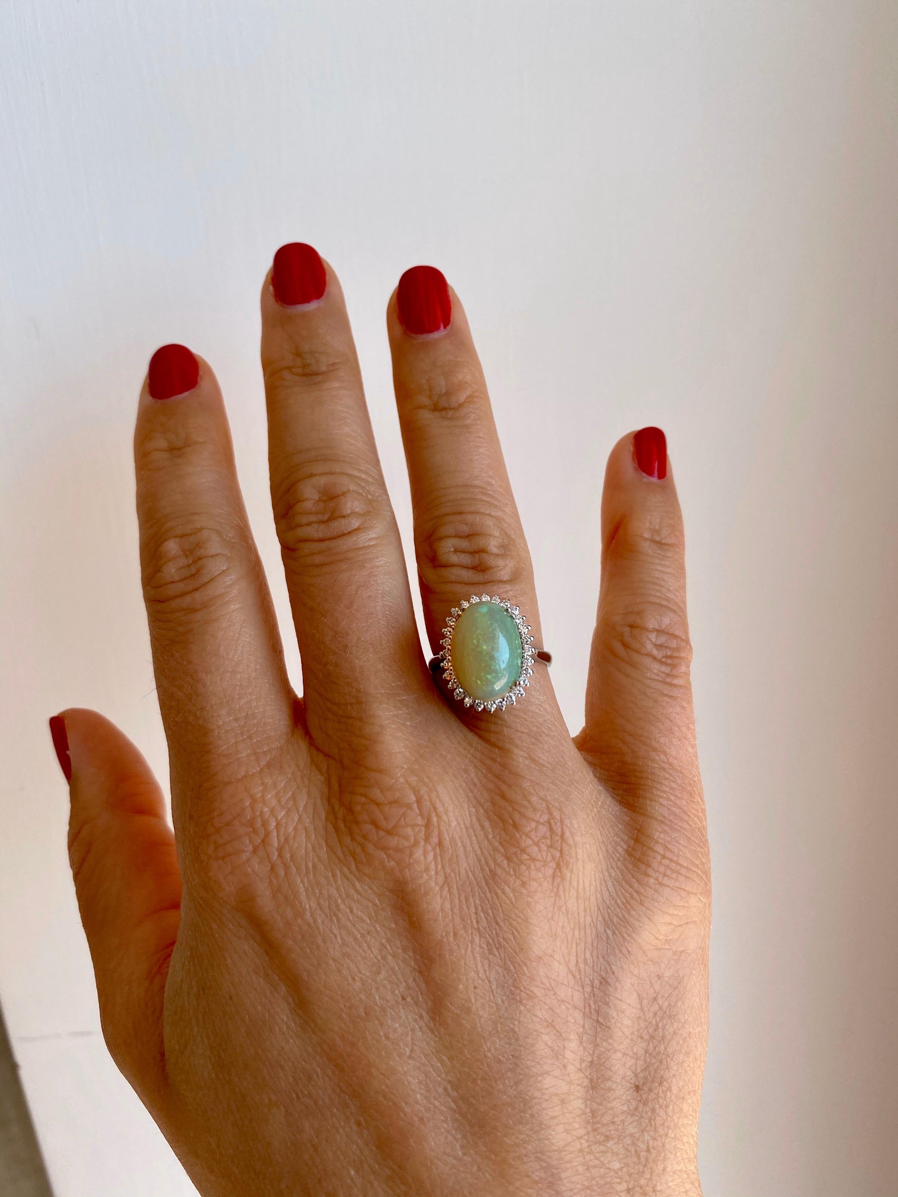 Vintage 5 Carat Opal Diamond Gold Cluster Ring 6