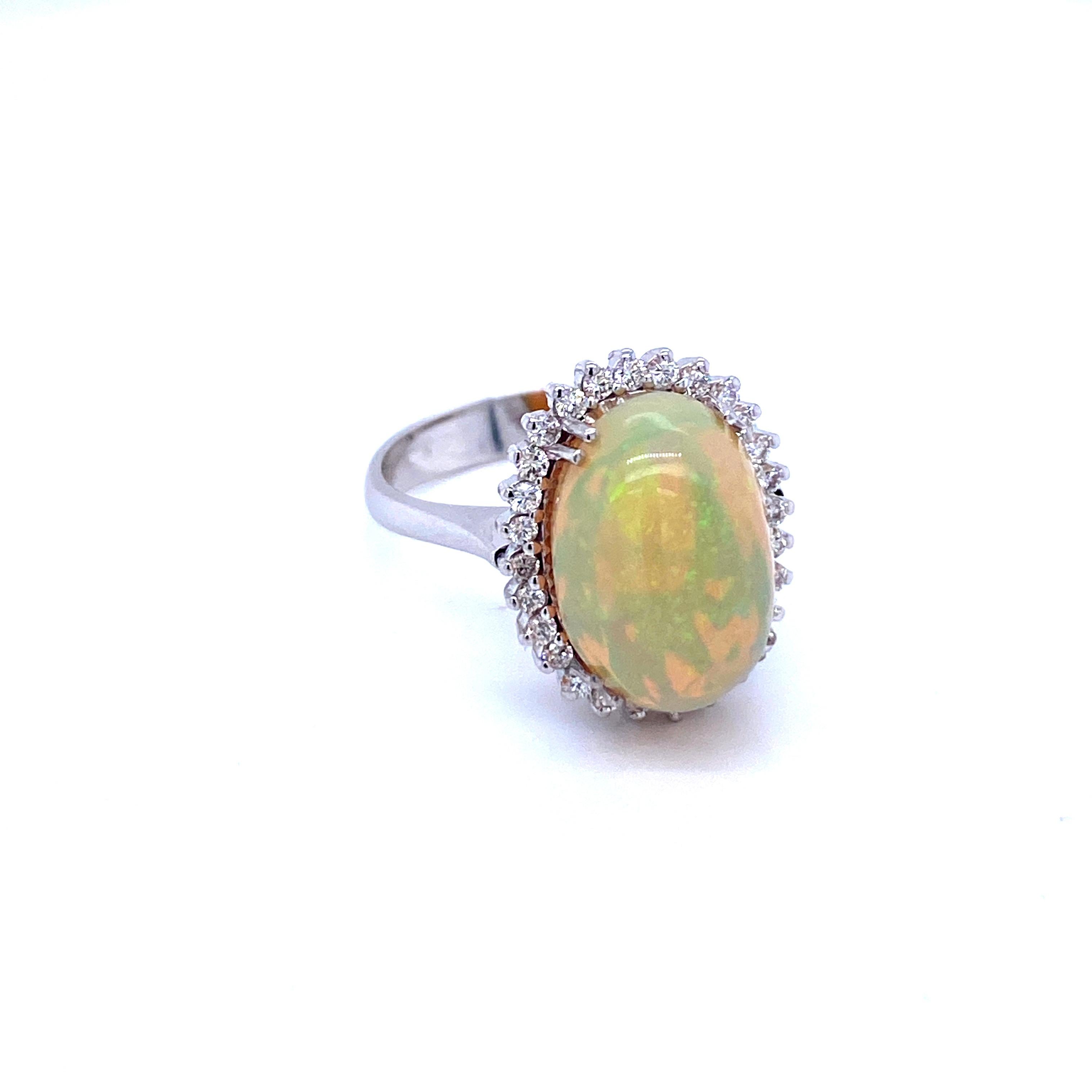 Contemporary Vintage 5 Carat Opal Diamond Gold Cluster Ring