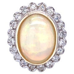 Vintage 5 Carat Opal Diamond Gold Cluster Ring