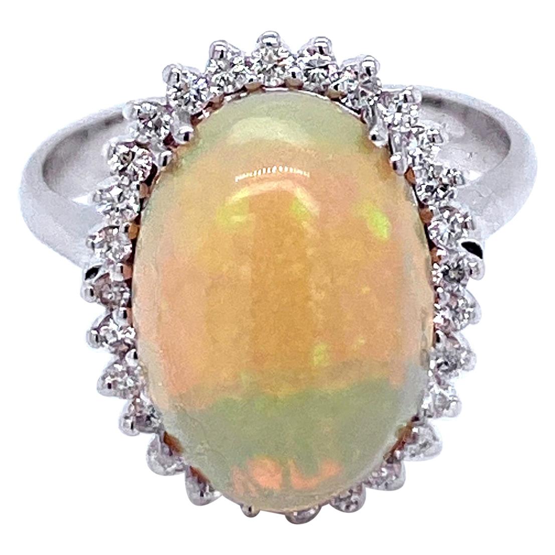 Vintage 5 Carat Opal Diamond Gold Cluster Ring