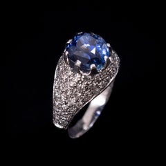 Anello vintage con zaffiro Ottu Ceylon Sri Lanka e diamante in oro bianco da 5 carati
