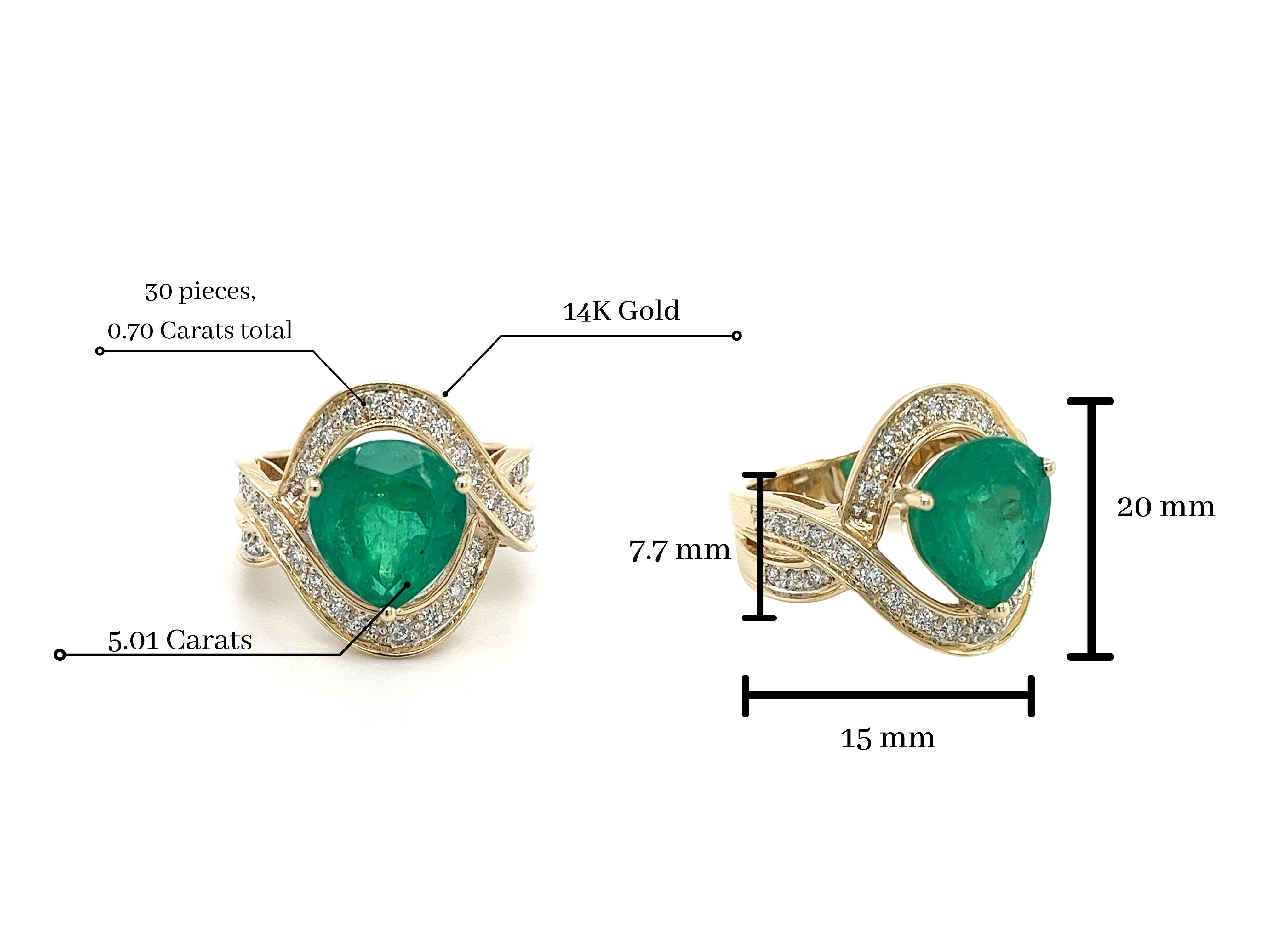 Vintage 5 Carat Pear Cut Emerald Crossover Double Split Band Ring For Sale 1