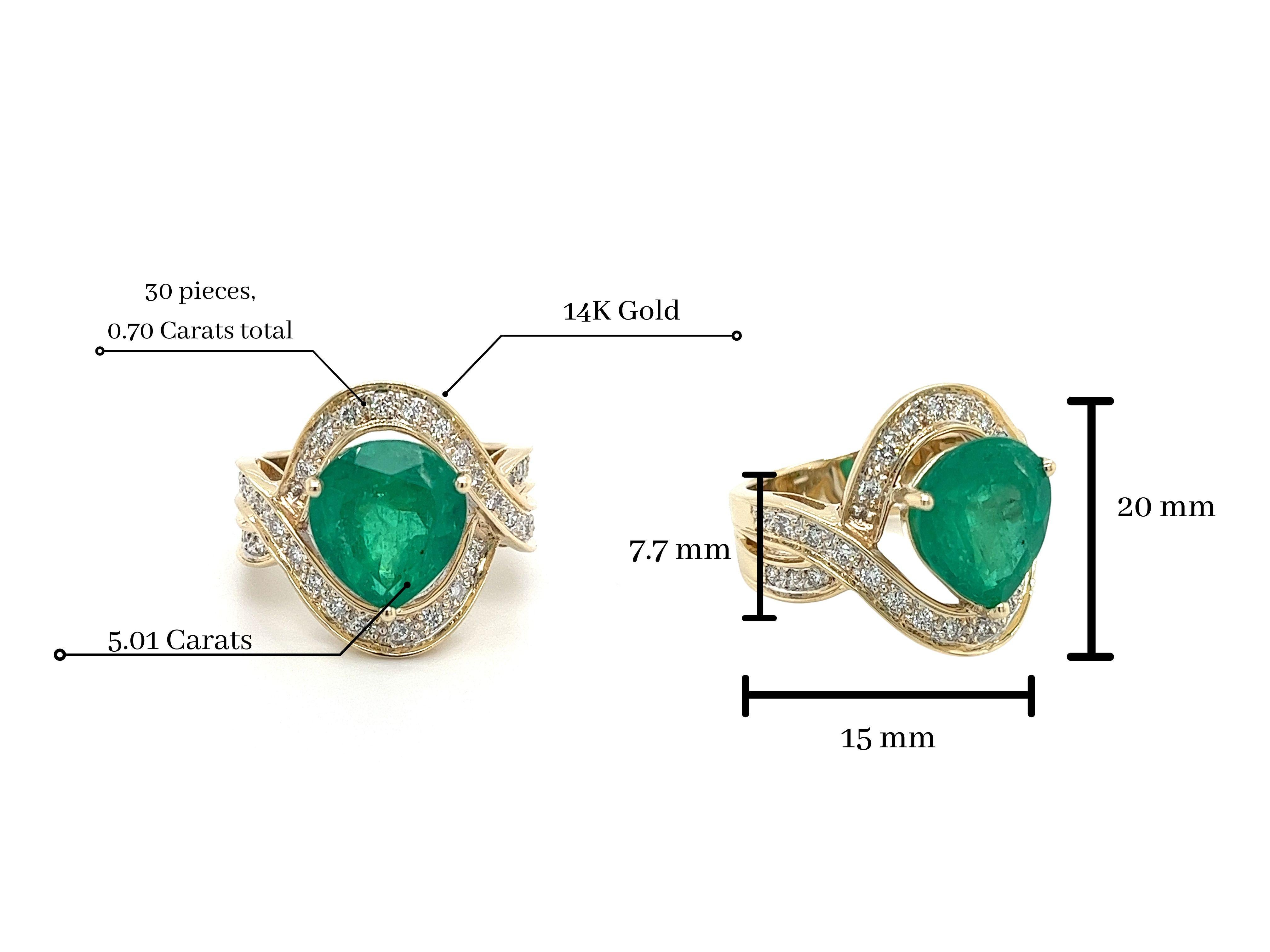 Donna Anello Vintage 5 Carat Pear Cut Emerald Crossover Double Split Band in vendita