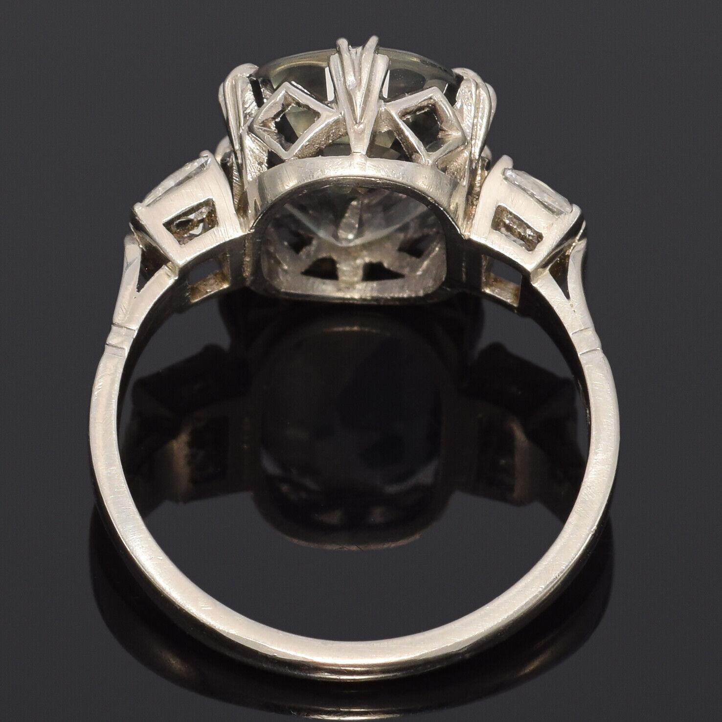Vintage 5 Ct GIA No Heat Color Change Sapphire French Cut Diamond Platinum Ring 1