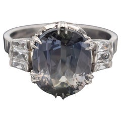 Vintage 5 Ct GIA No Heat Color Change Sapphire French Cut Diamond Platinum Ring