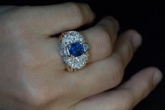 Vintage 5 Carat Natural Ceylon Sapphire Diamond Platinum Gold Ring