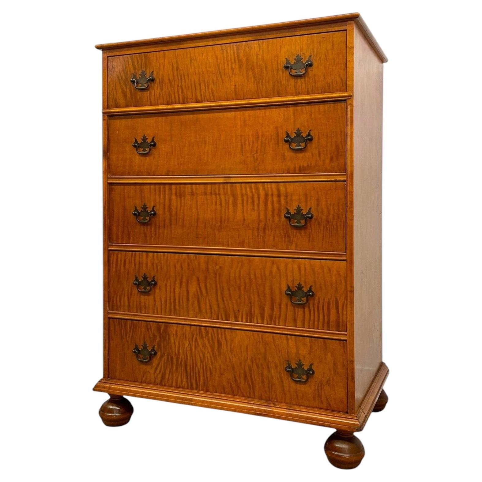 Vintage 5-Drawer Chest with Figured Wood Grain and Dovetailed Drawers