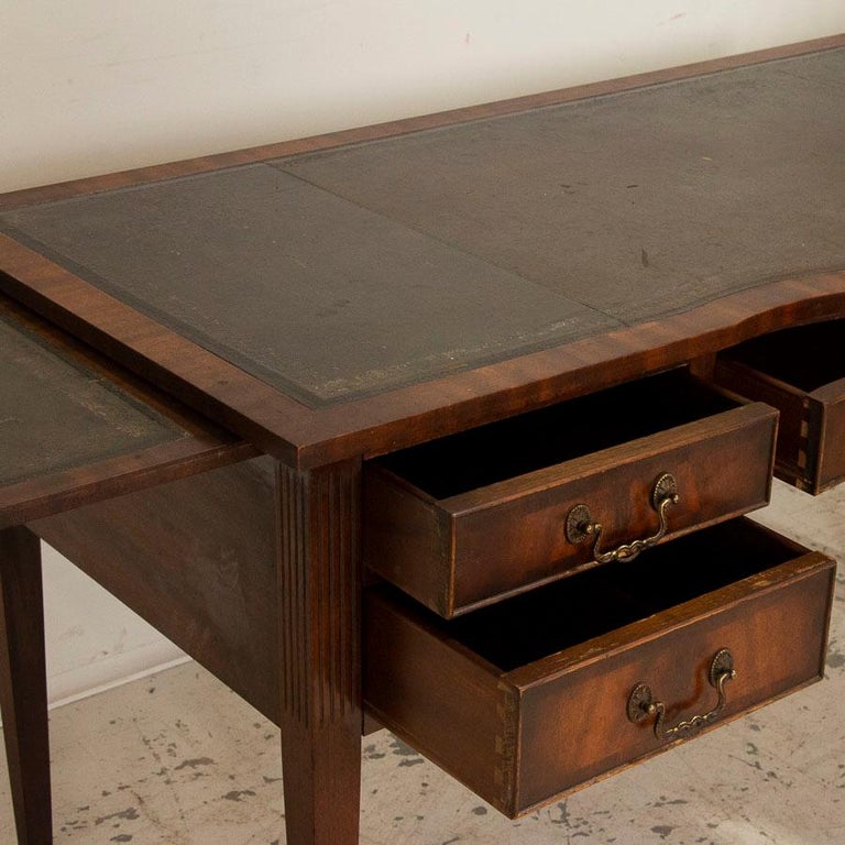 Vintage 5Drawer English Mahogany Writing Desk with Green Leather Top at 1stDibs