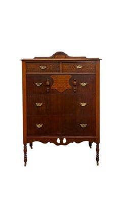 Vintage 5-Drawer Tallboy Dresser–Vintage Chest of Drawers with Dovetail Joinery.