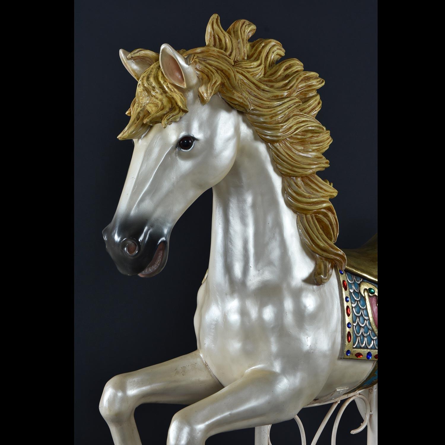 Hollywood Regency Vintage 5 Foot Rhinestone Studded Fiberglass Pearlescent Carousel Horse