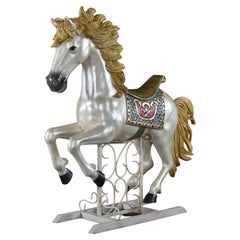 Vintage 5 Foot Rhinestone Studded Fiberglass Pearlescent Carousel Horse