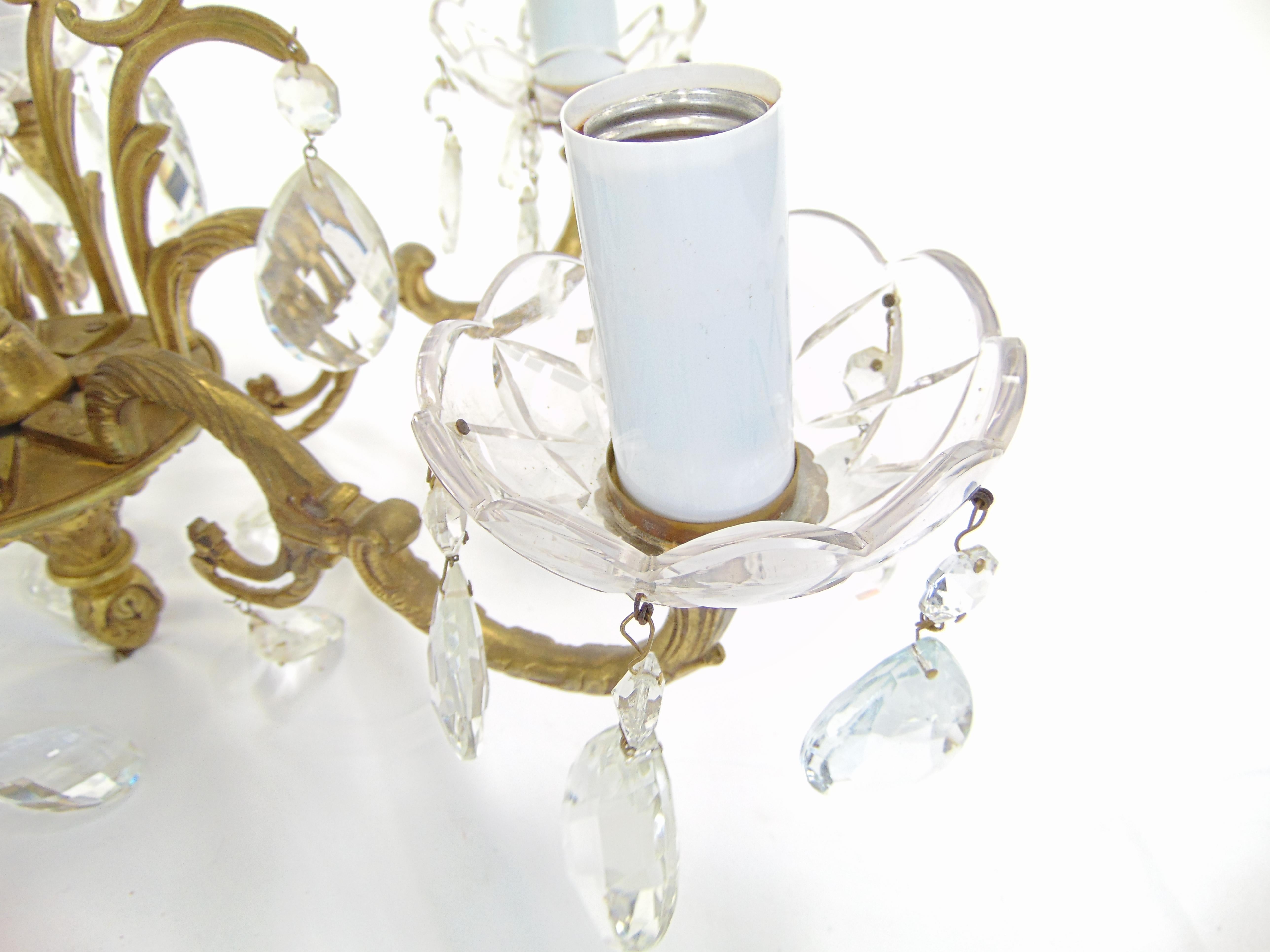 Vintage 5-Light Crystal and Brass Chandelier Spain For Sale 2