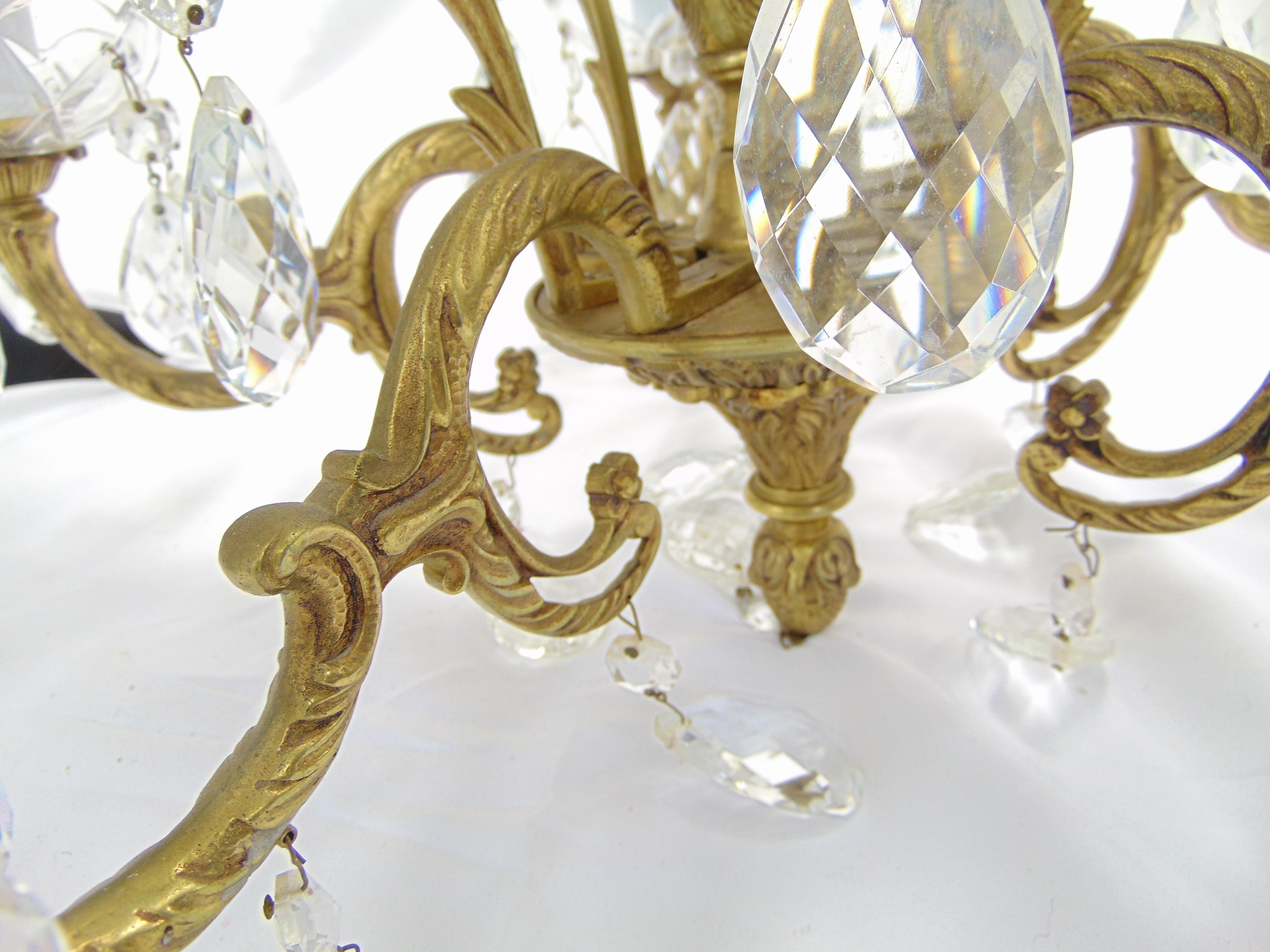 Vintage 5-Light Crystal and Brass Chandelier Spain For Sale 3
