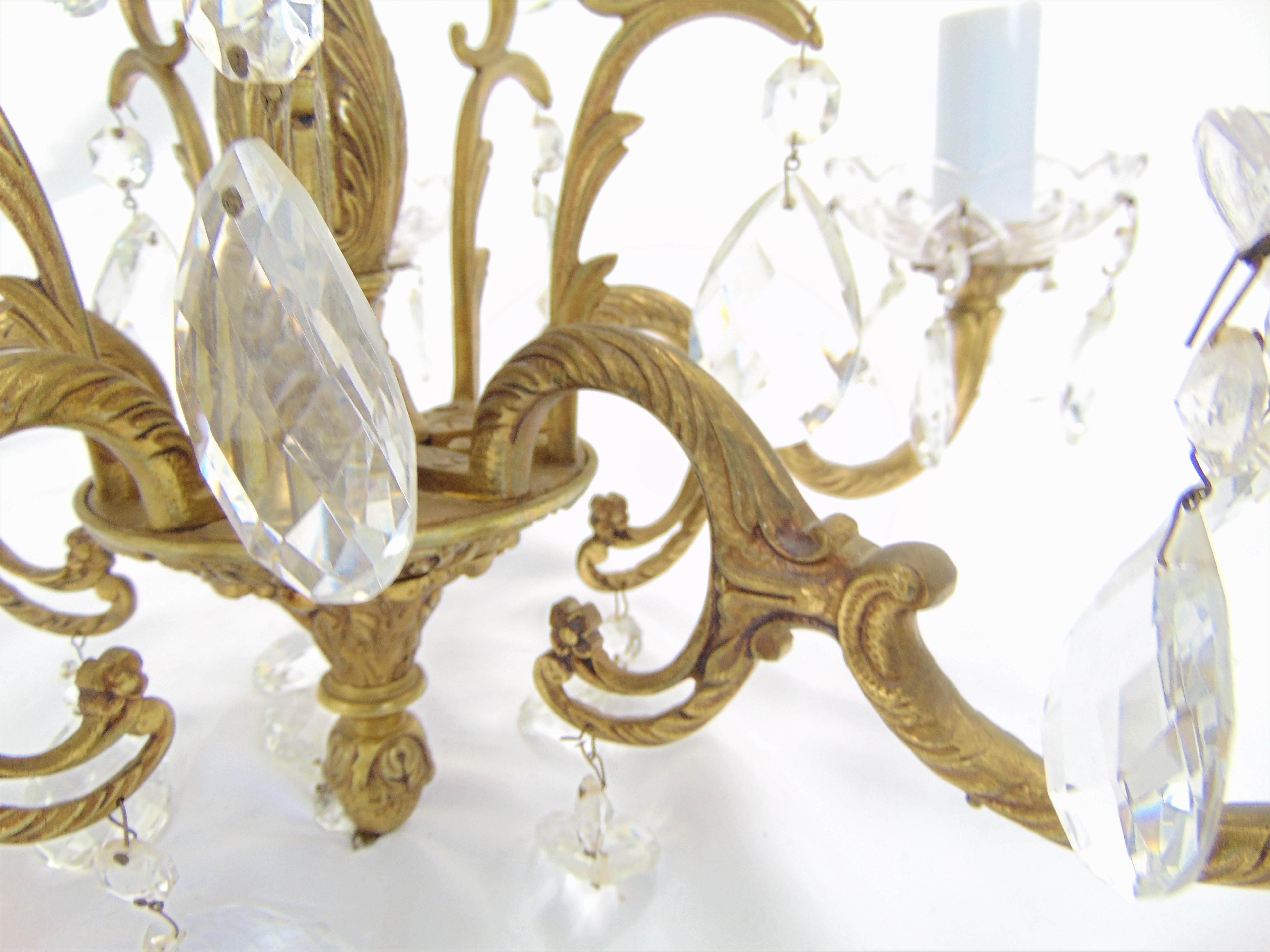 Vintage 5-Light Crystal and Brass Chandelier Spain For Sale 4