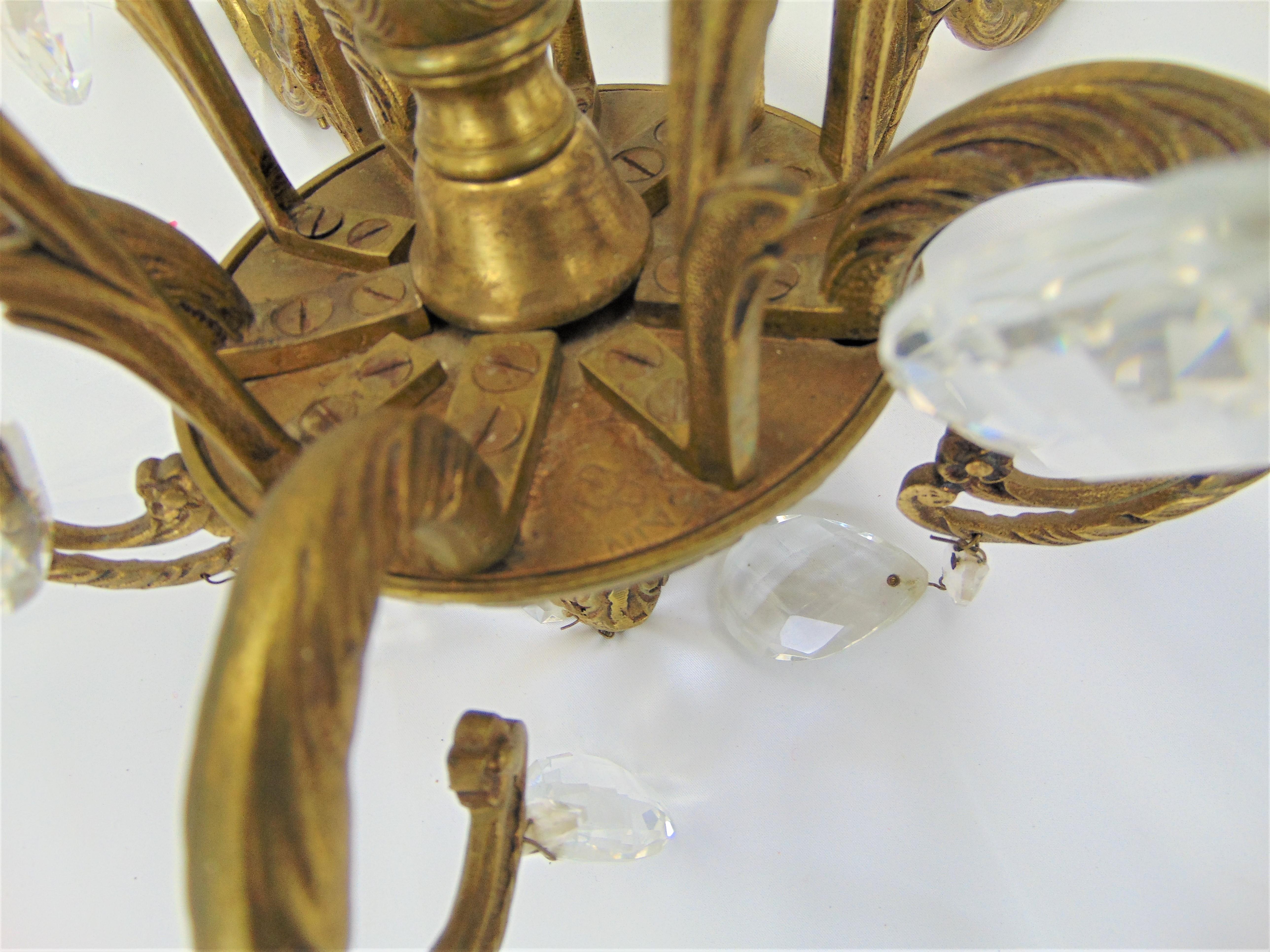 Vintage 5-Light Crystal and Brass Chandelier Spain For Sale 8