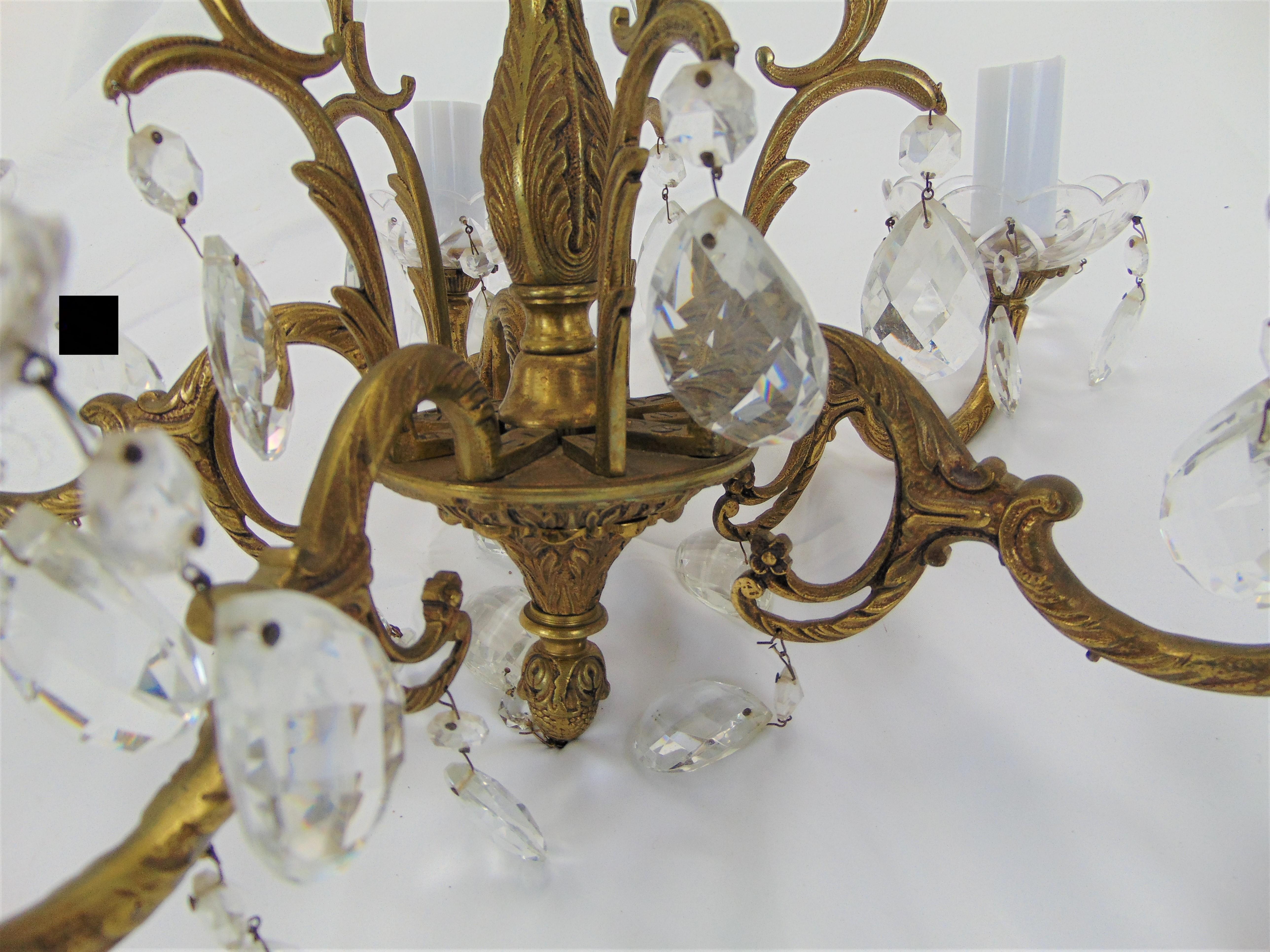 Vintage 5-Light Crystal and Brass Chandelier Spain For Sale 9