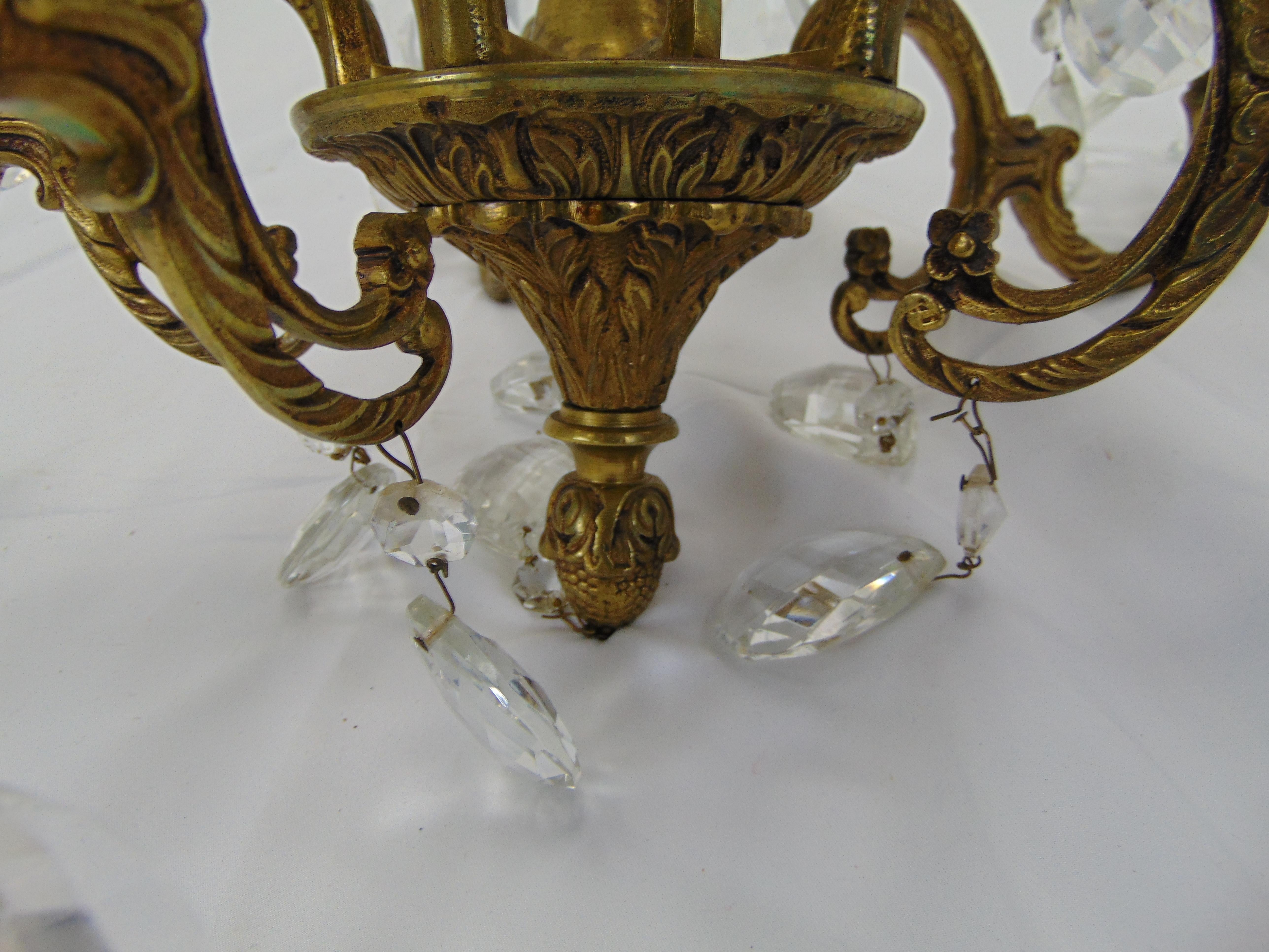 Vintage 5-Light Crystal and Brass Chandelier Spain For Sale 10