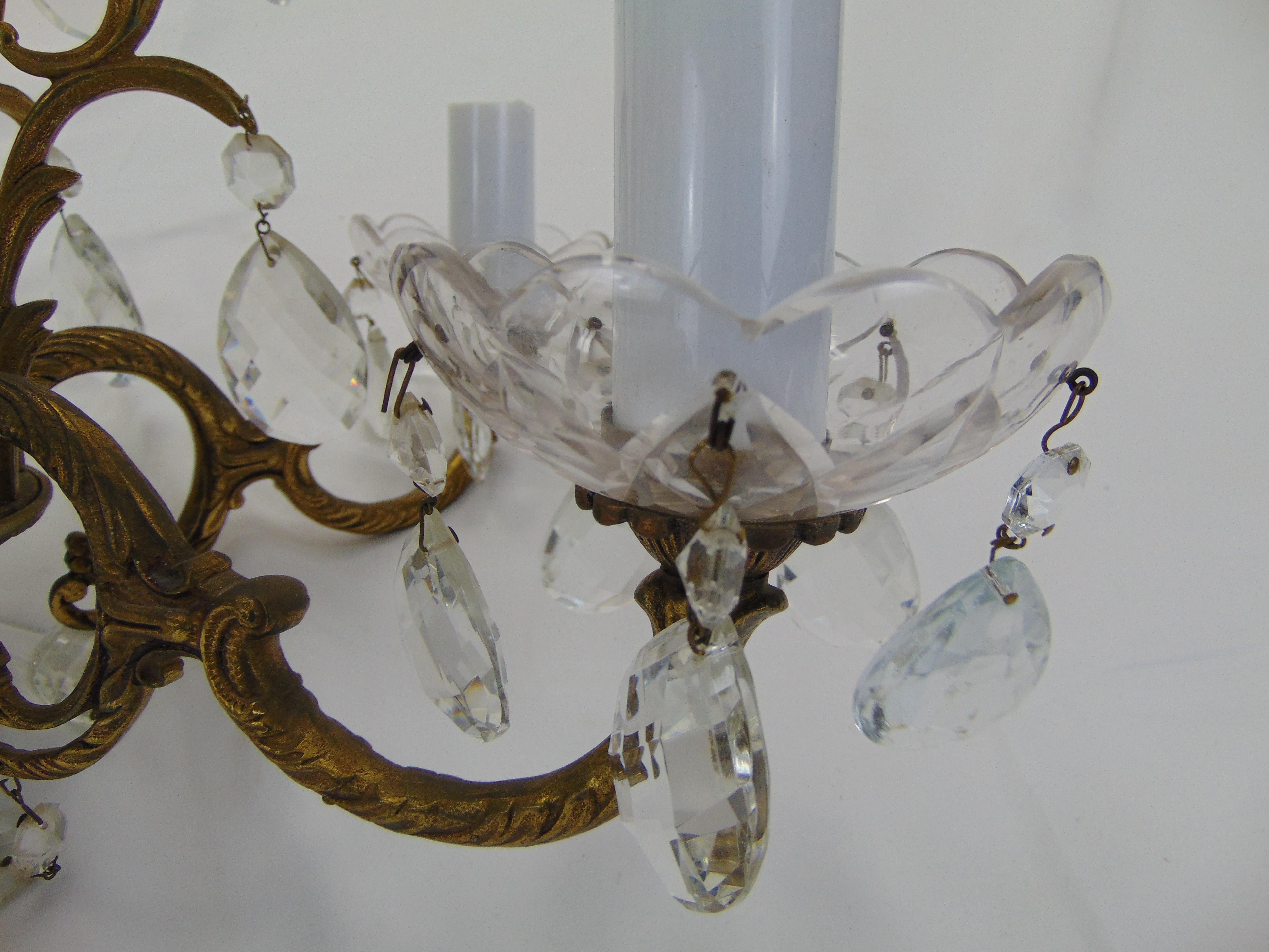 Vintage 5-Light Crystal and Brass Chandelier Spain For Sale 11