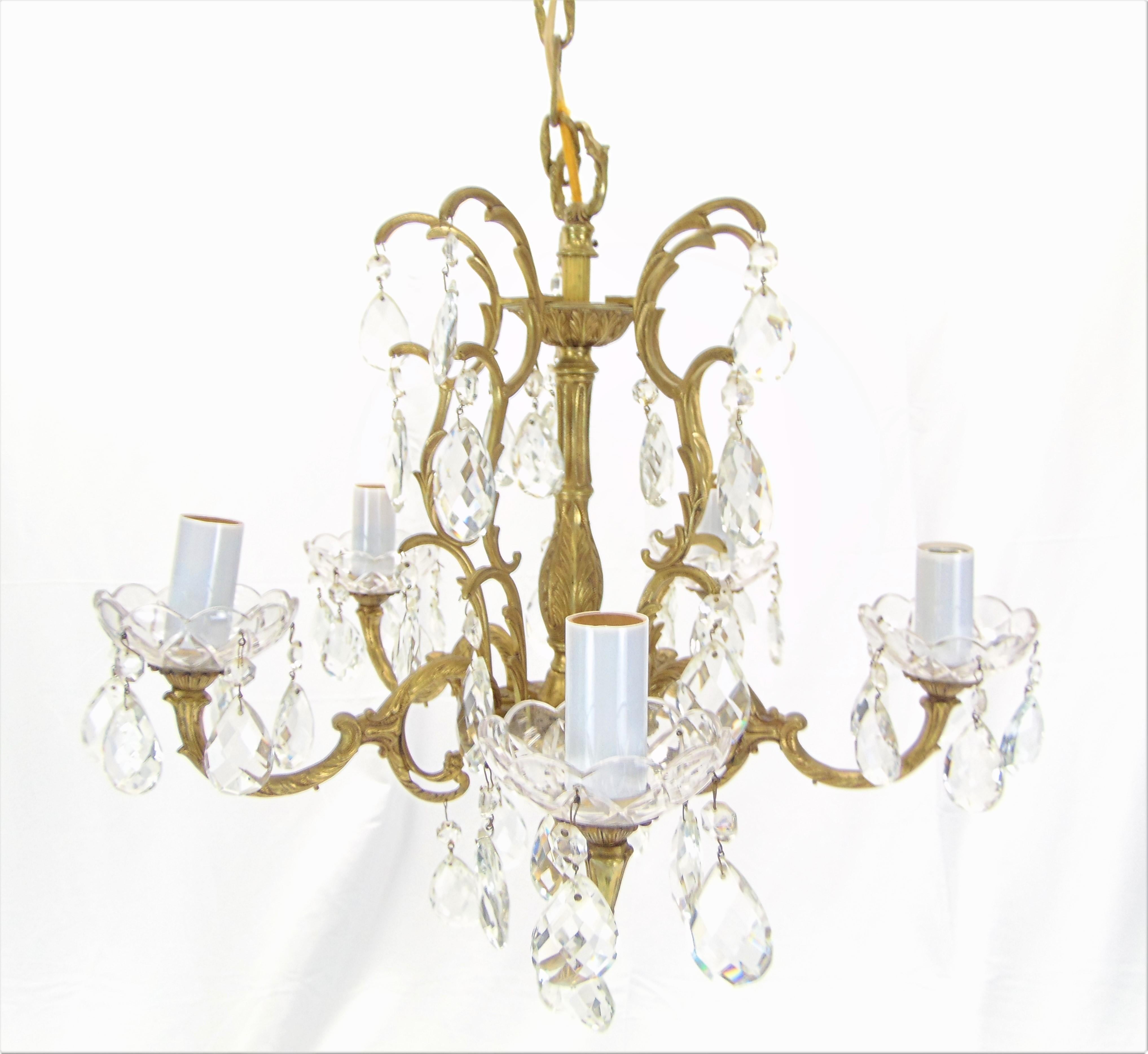 antique brass chandelier with crystals
