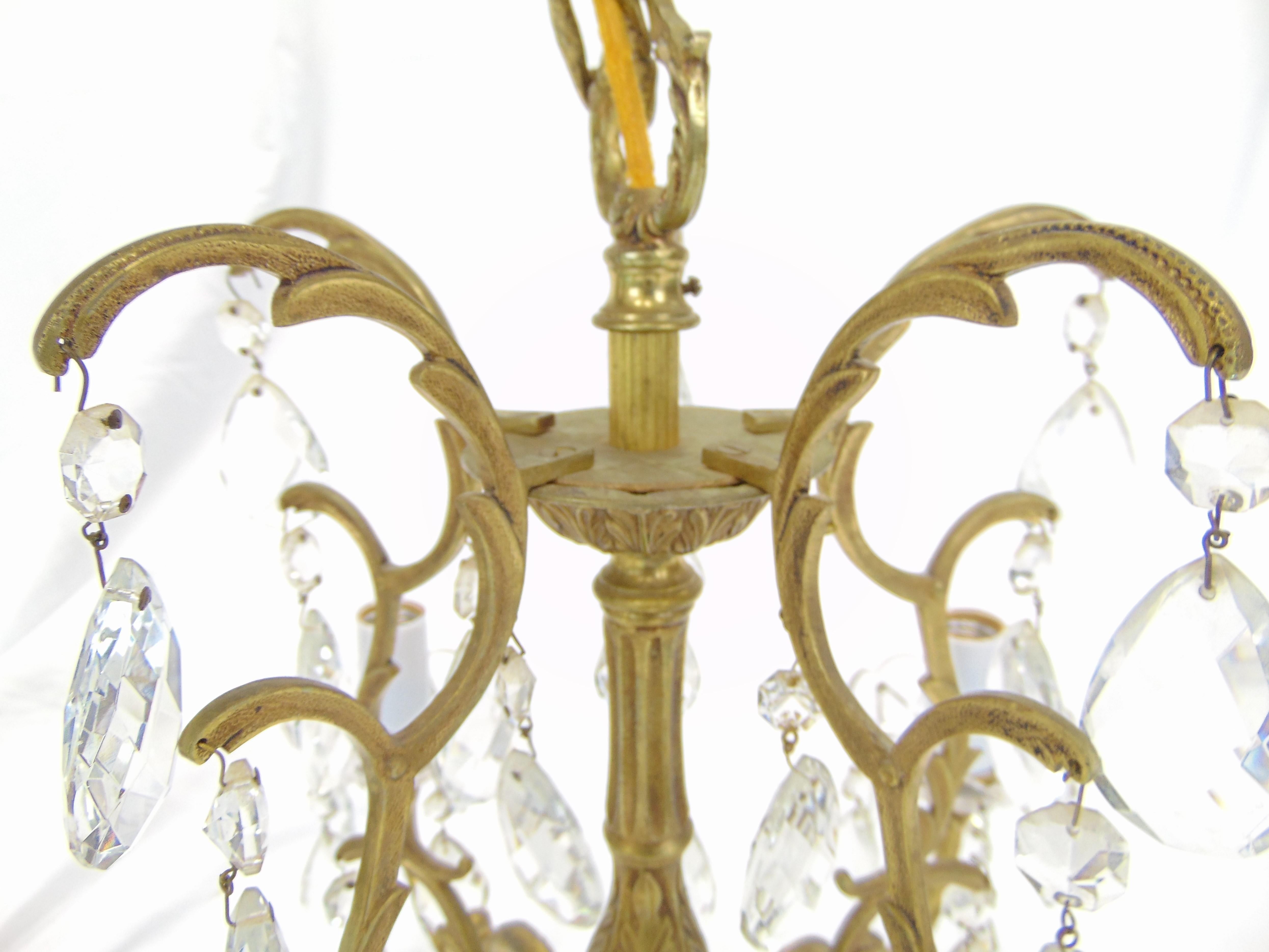 Spanish Vintage 5-Light Crystal and Brass Chandelier Spain For Sale