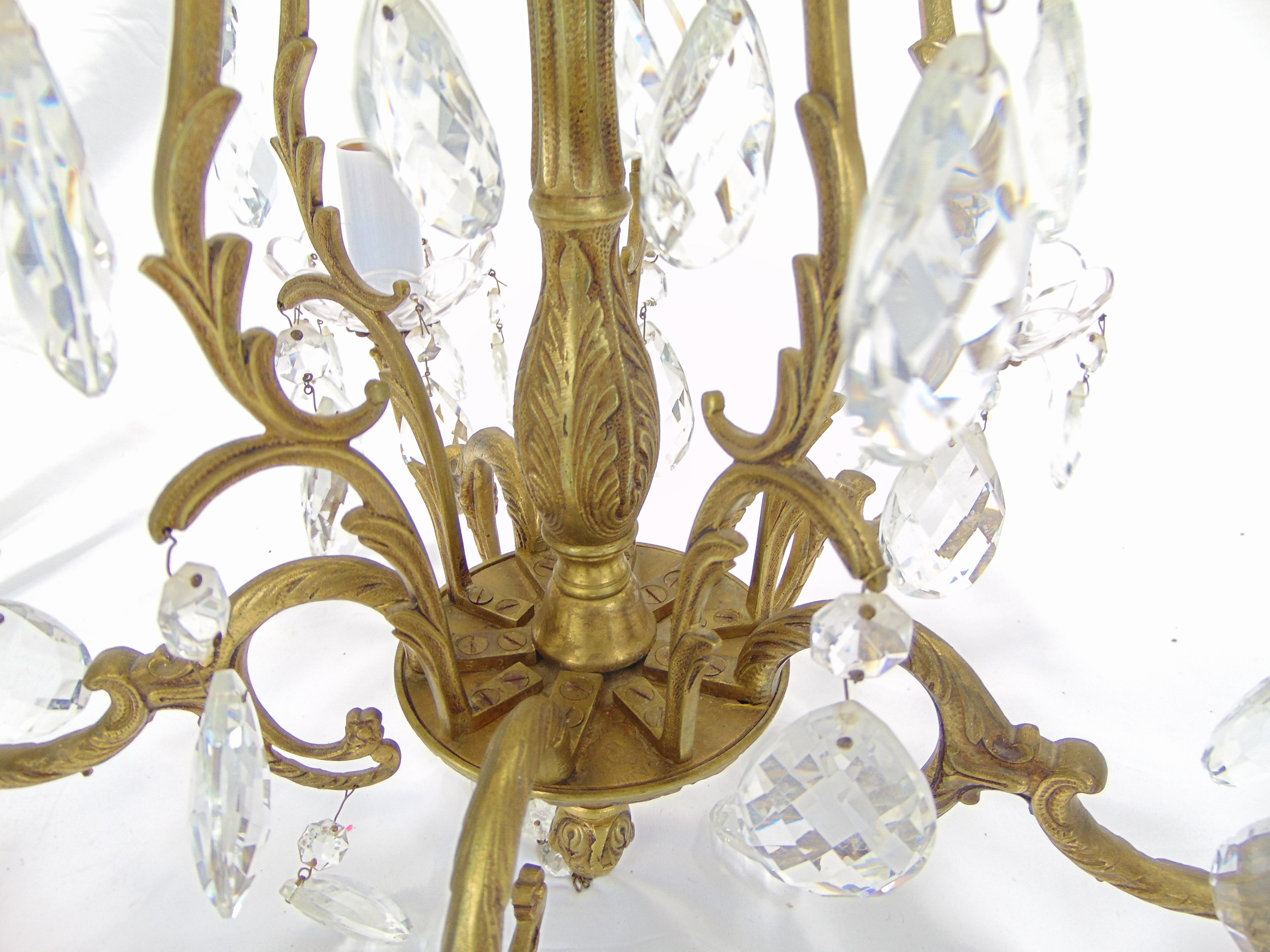 Vintage 5-Light Crystal and Brass Chandelier Spain In Good Condition For Sale In Tulsa, OK