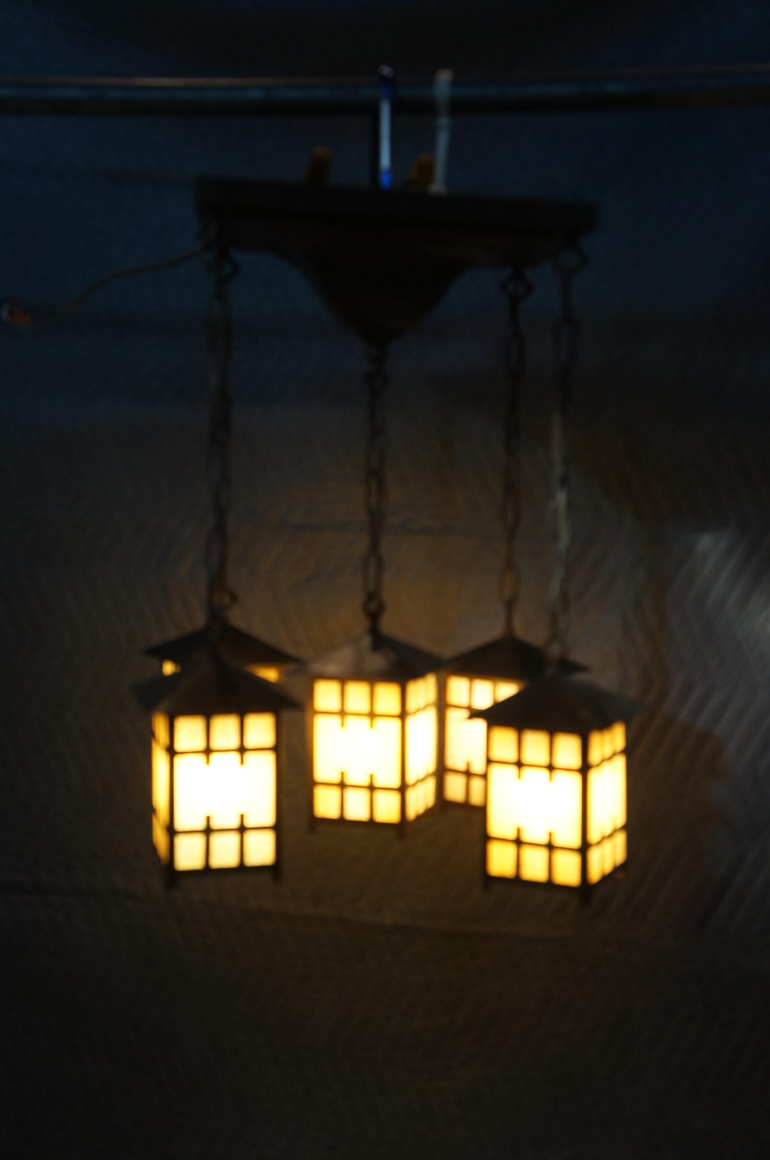 Vintage-Kronleuchter, 5 Lichter, Hängeleuchte, Arts & Crafts Mission, Handwerkskunst, Vintage im Angebot 5