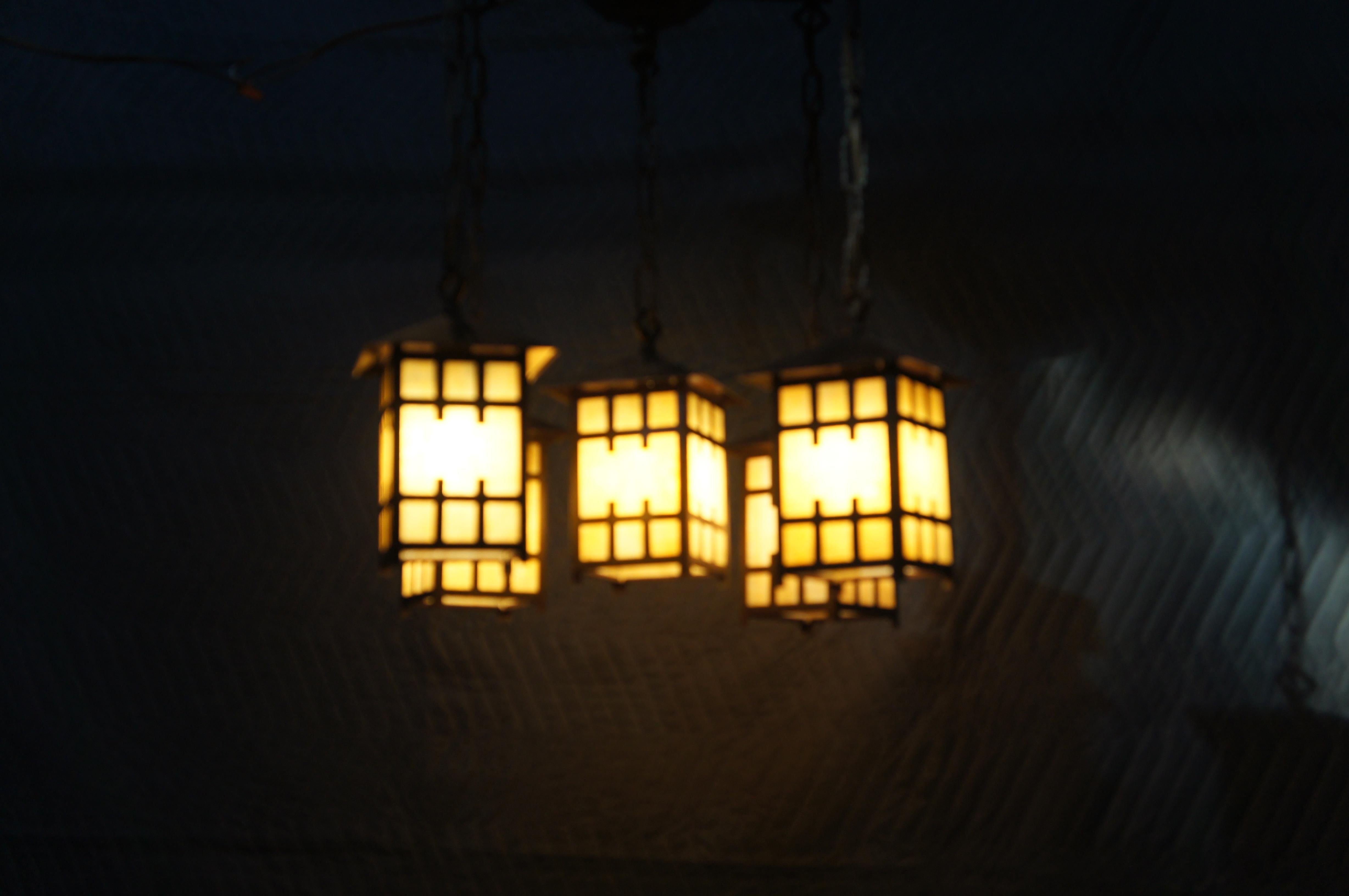 Vintage-Kronleuchter, 5 Lichter, Hängeleuchte, Arts & Crafts Mission, Handwerkskunst, Vintage im Angebot 6