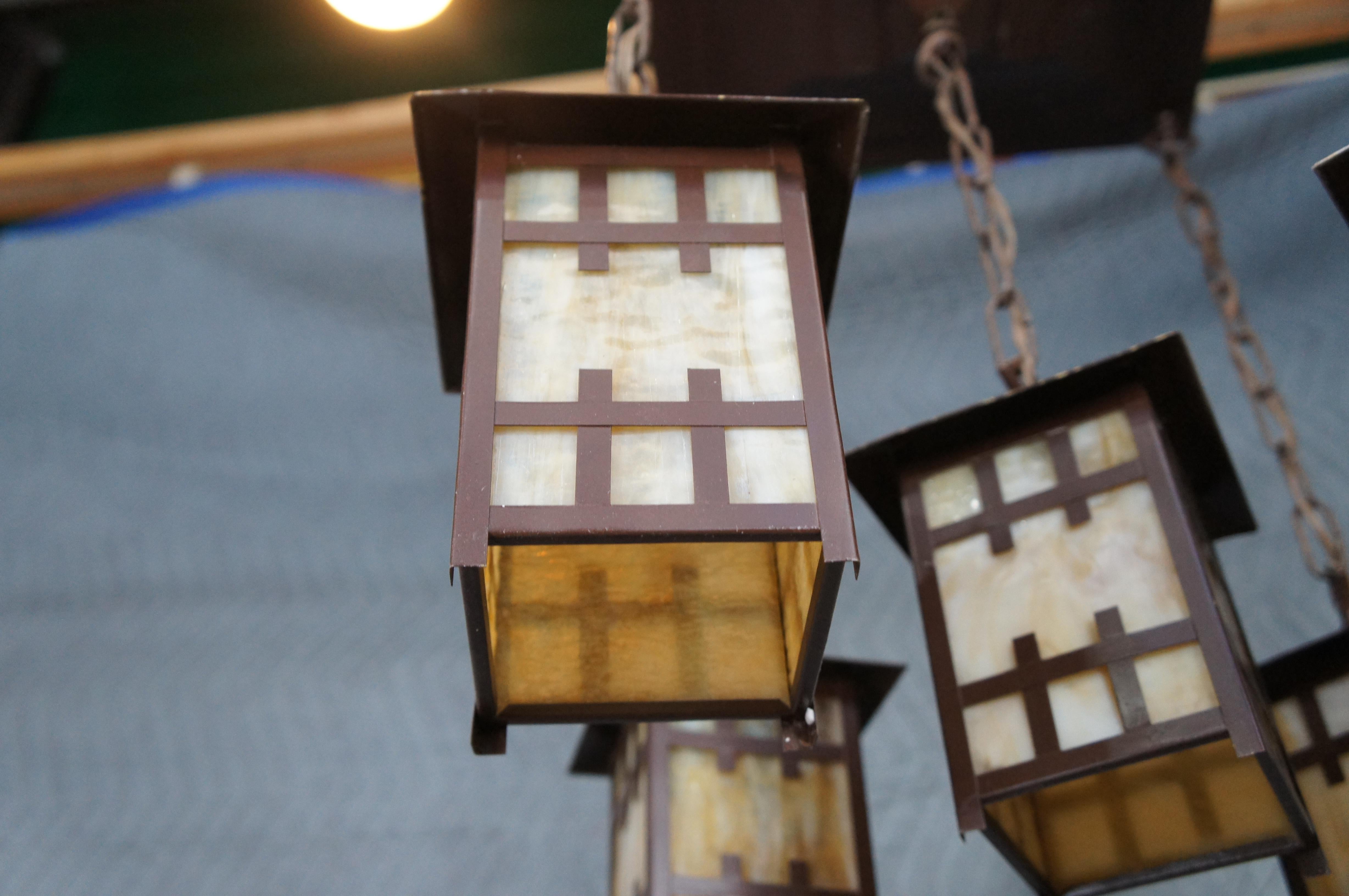 Vintage-Kronleuchter, 5 Lichter, Hängeleuchte, Arts & Crafts Mission, Handwerkskunst, Vintage im Angebot 2