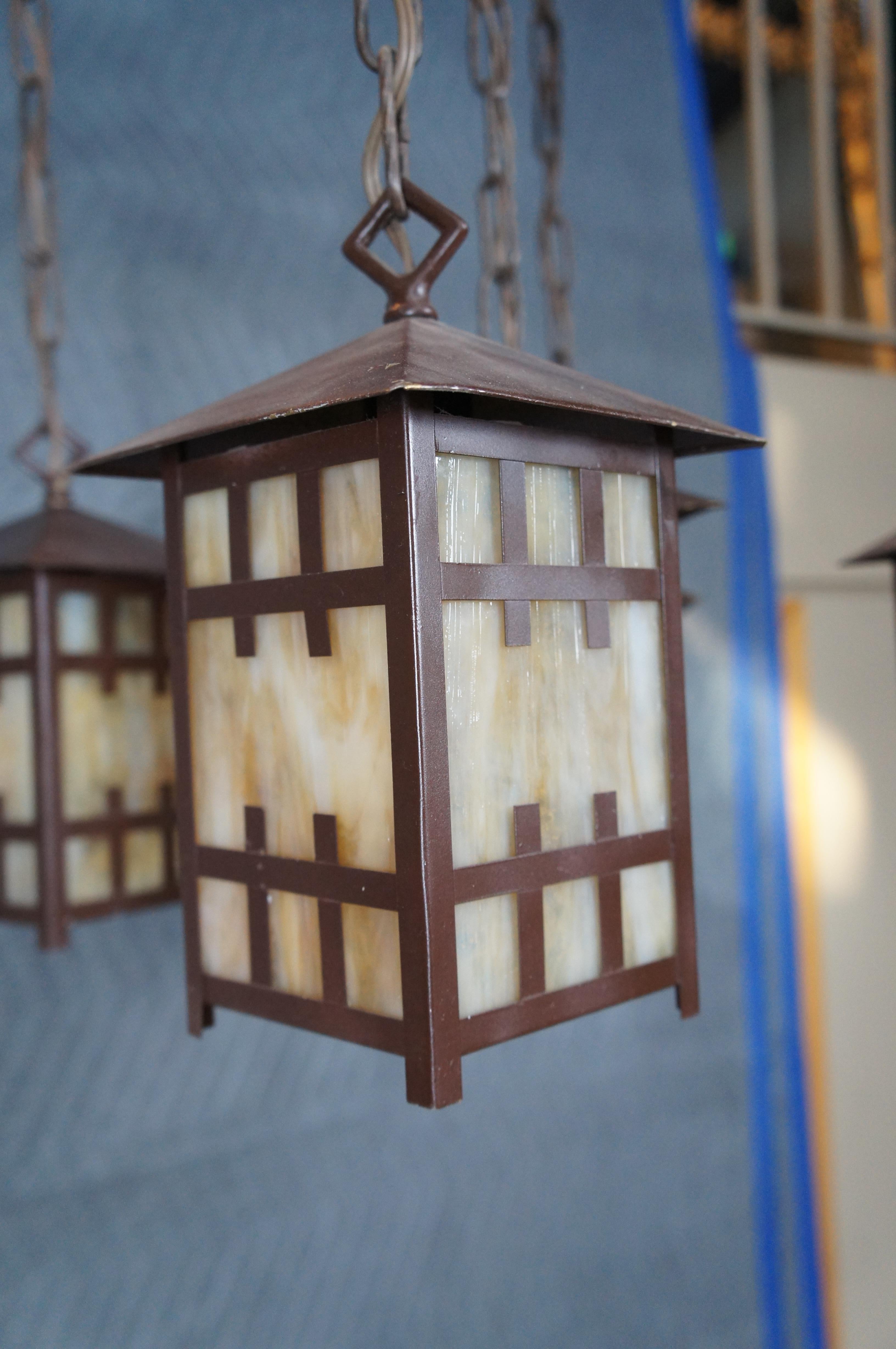 Vintage-Kronleuchter, 5 Lichter, Hängeleuchte, Arts & Crafts Mission, Handwerkskunst, Vintage im Angebot 3