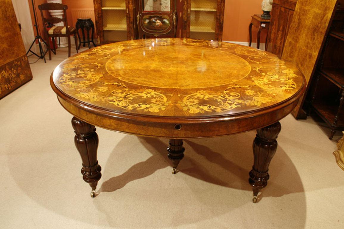 Vintage 5 Meter Marquetry Extending Burr Walnut Dining Table 5
