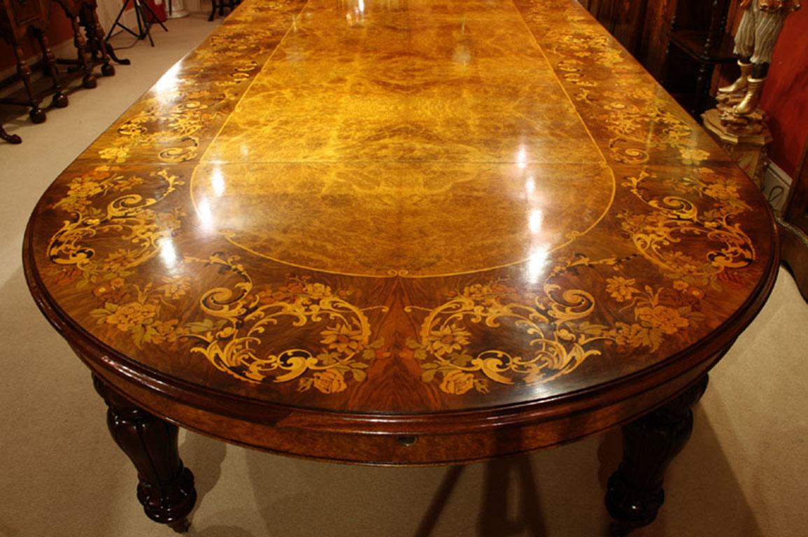 Vintage 5 Meter Marquetry Extending Burr Walnut Dining Table 14