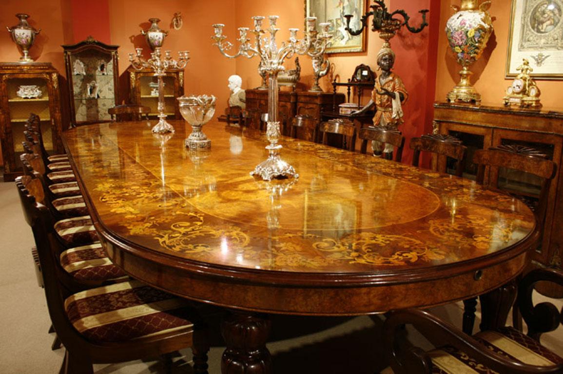 Late 20th Century Vintage 5 Meter Marquetry Extending Burr Walnut Dining Table